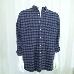 Ralph Lauren Blue Label Flannel "Big Shirt" Plaid Navy & Indigo Blue Size XXL